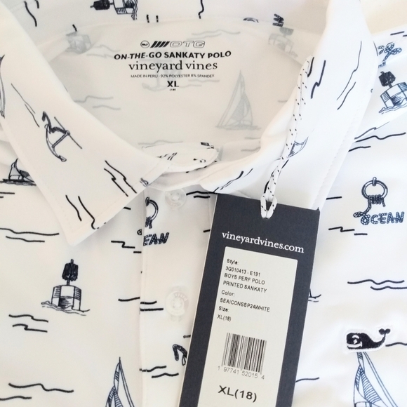 Vineyard Vines Big Kid White Nautical Print Shirt NWT XL Kids - Picture 3 of 5